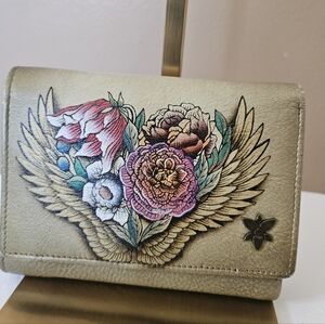 Anuschka Small Flap French Wallet - RFID blocking Angel Wings Handpainted